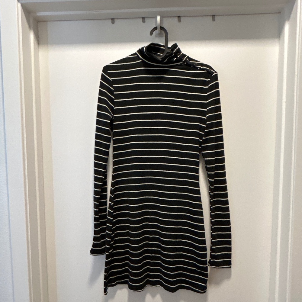 Urban Outfitters Black & White Striped Turtleneck Dress